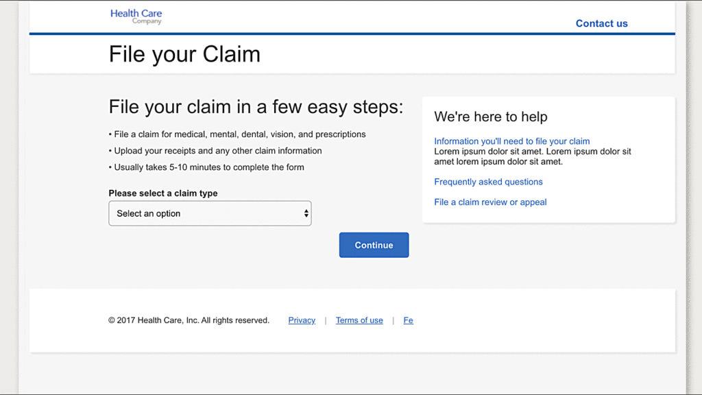 Multi-step medical claim form
