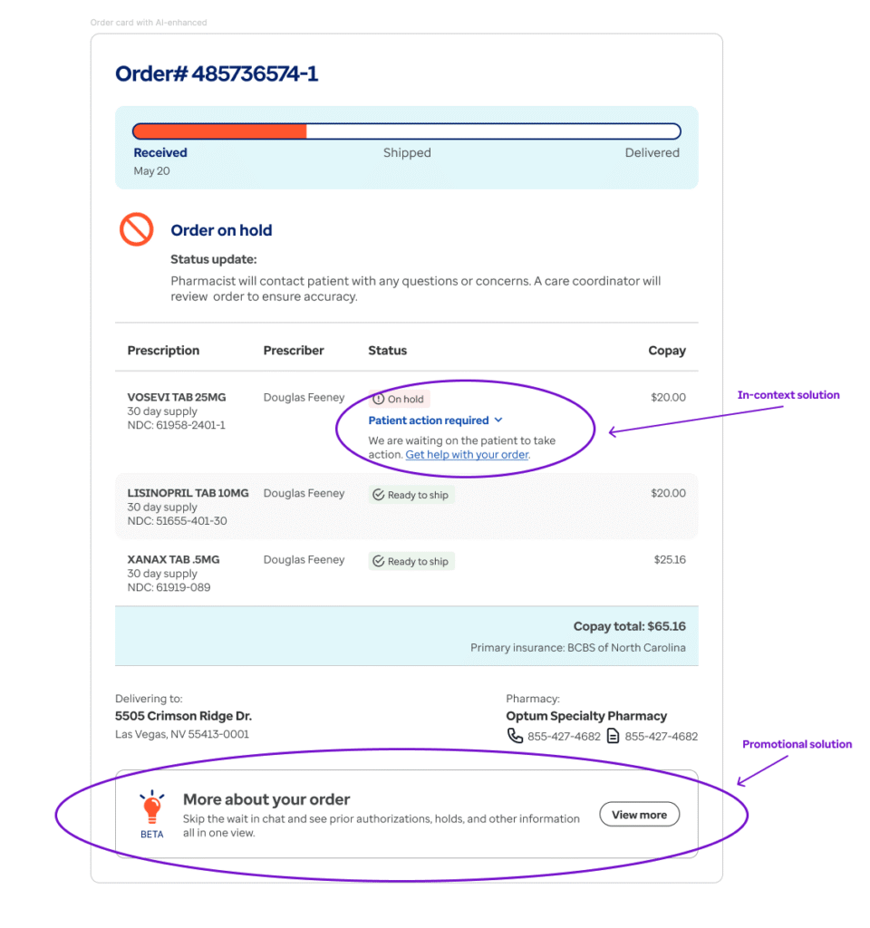 Order card with AI promo call to action