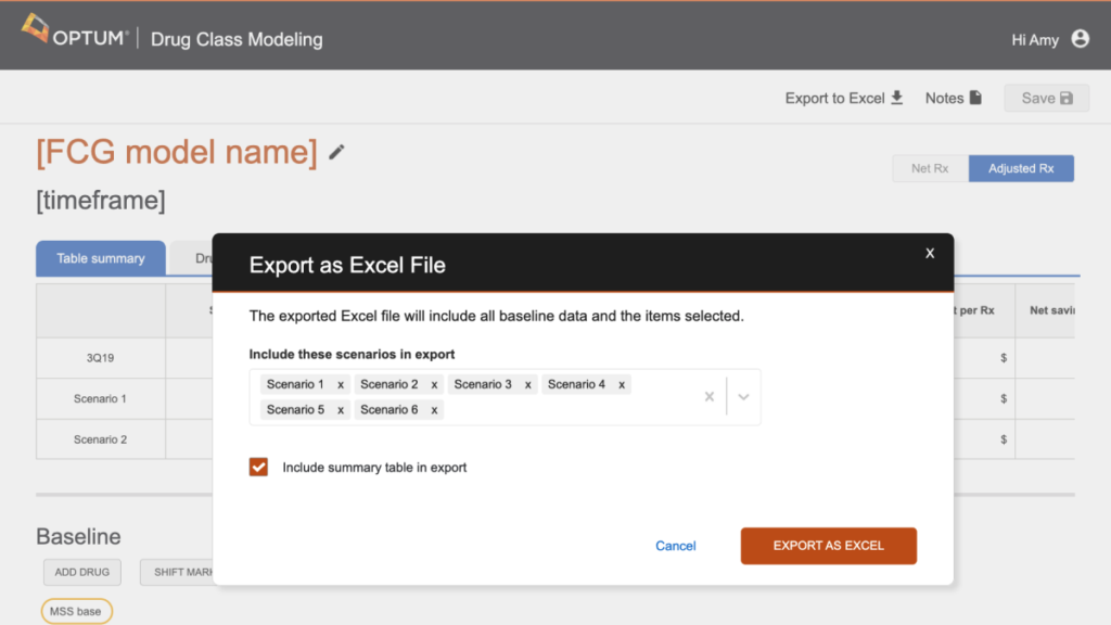 Drug Class Modeling app - FCG screen